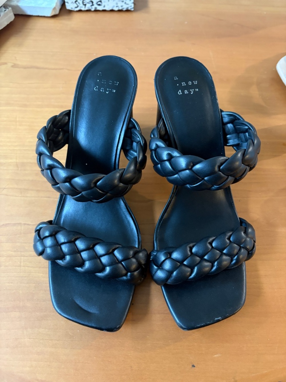 a new day Black Braided Double-Strap Heeled Slides